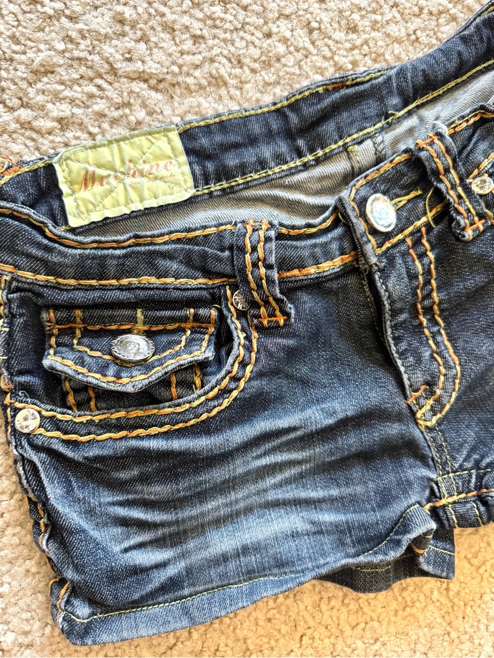 Machine Shorts Low Rise Regular Fit Blue Distressed Women’s Size 26 Y2K - Picture 3 of 4